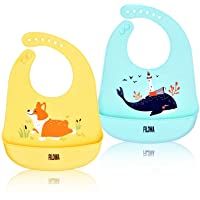 Los mejores  - Baberos Bebé Silicona Impermeable-Baberos de Alimentación Niña Niños Pequeños Unisex con Bolsillo Súper Suave Fáciles de…
